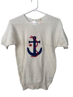 Vintage College Point Sweater Medium Anchor Applique Nautical Deadstock Knit NEW